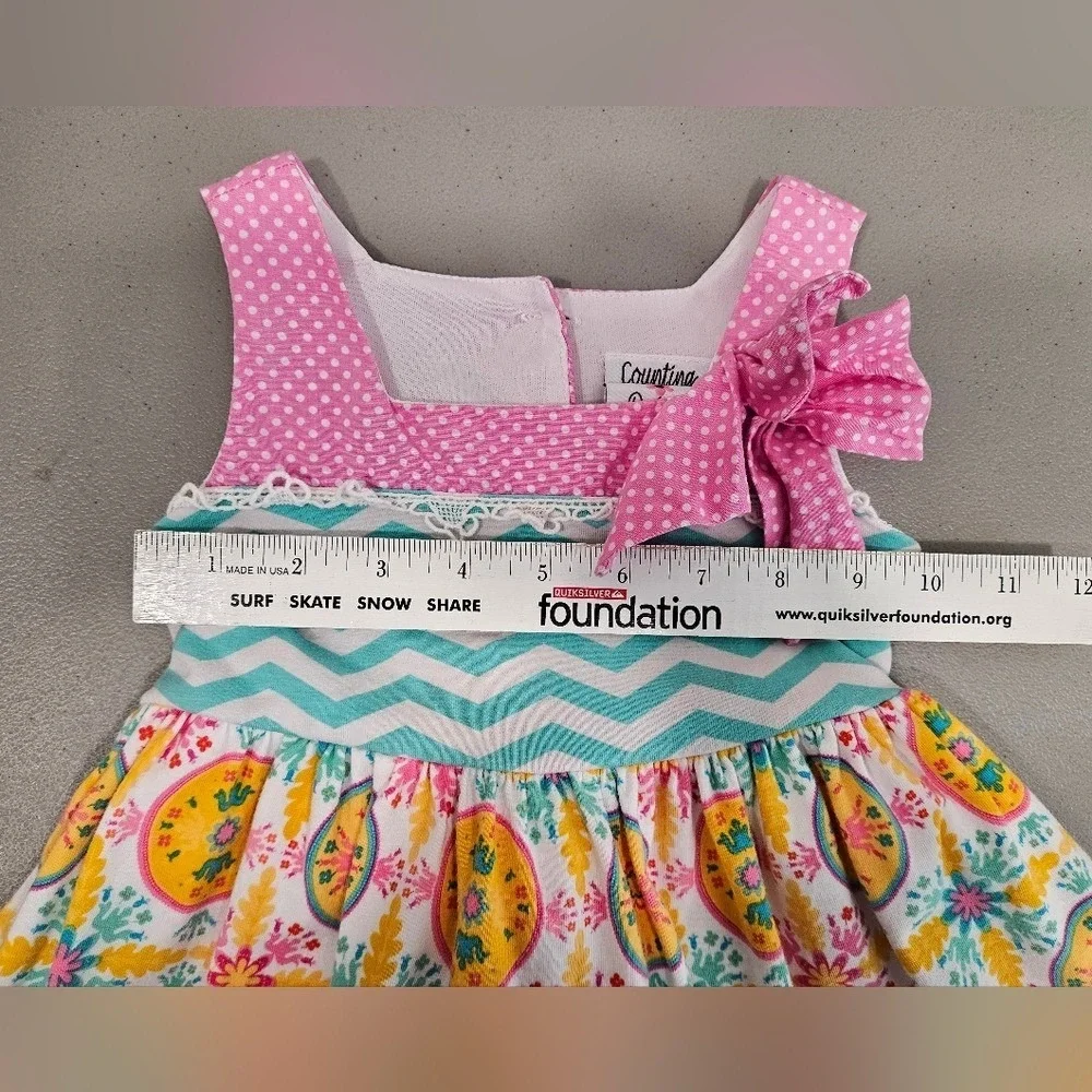 Counting Daisies Girls Pink Cotton Fit & Flare Dress 2T Chevron‎ Polka Dot Bow
